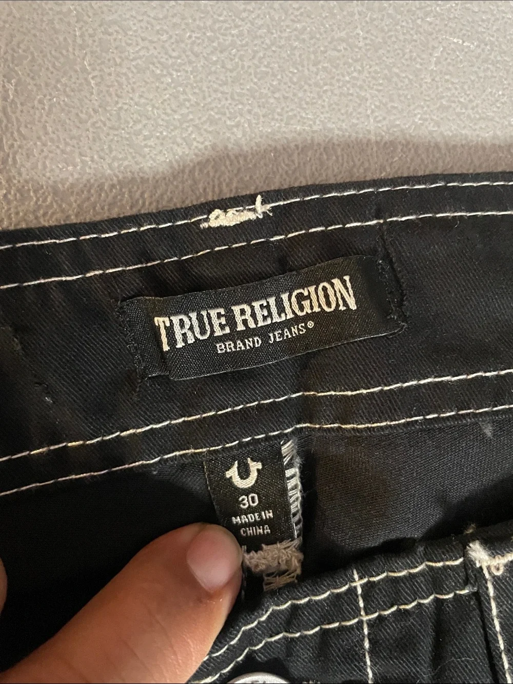 True Religion Black Cargo Pants with White Contrast Stitching